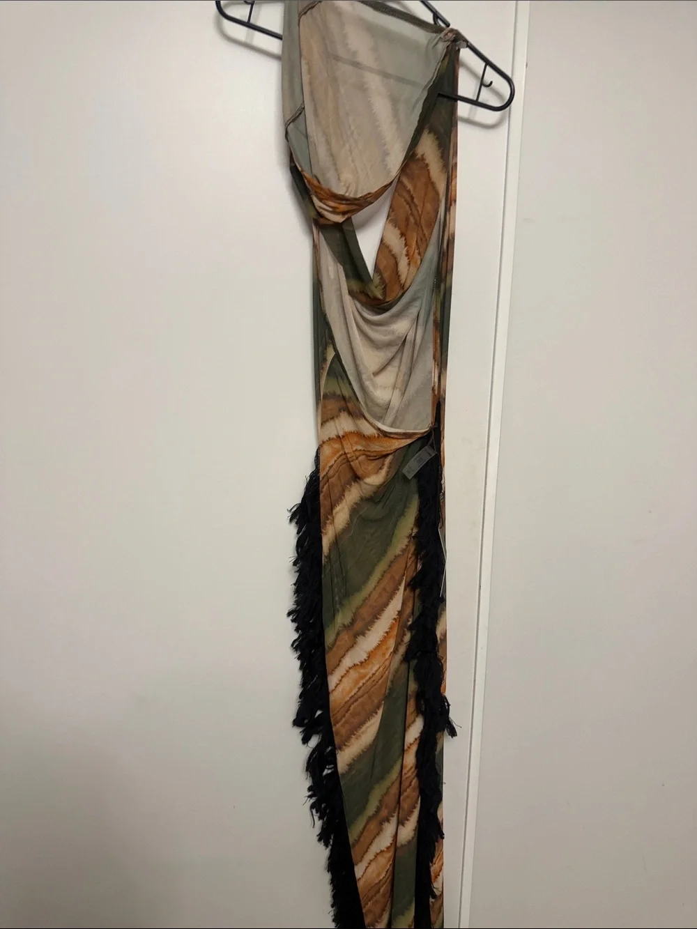 Fashion Nova Olive Green Brown Tan Striped Fringe Swim Coverup